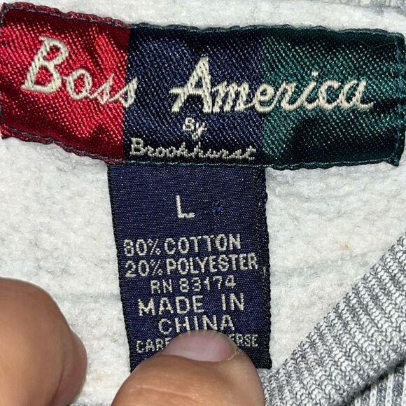 VTG 90s FOTL Boss America Embroidered Pullover Crewneck Sweatshirt Faded L - Picture 3 of 4